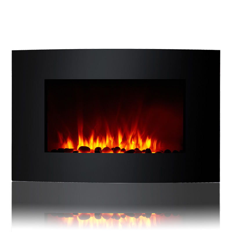 EF-14A 35’’ Curved Face Wall Mounted Fireplace, with Stone Ember Bed