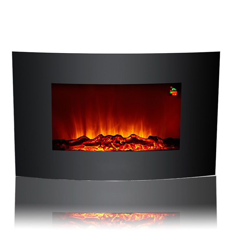 EF-14B 35 Curved Face Wall Mounted Fireplace, with Log Ember Bed